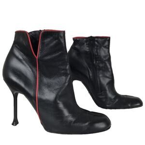 VINTAGE Karl Lagerfeld Paris ZILON Black Red Stiletto Heel Boots 7 FRANCE Y2K